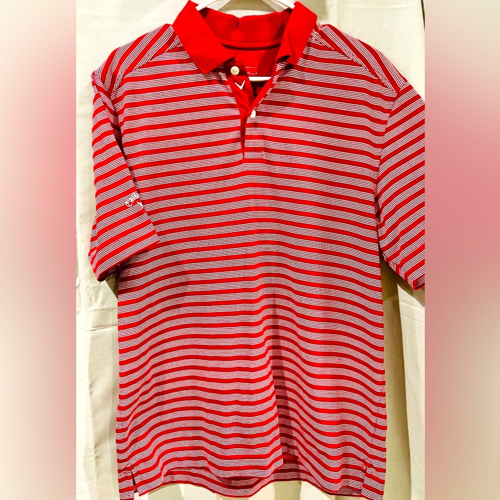 Men’s Callaway Red and White Striped Golf Polo Shirt